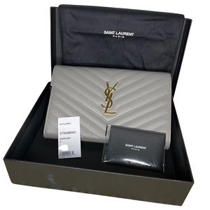 *100% AUTH* SAINT LAURENT Grain De Poudre Matelasse Chevron Monogram WOC